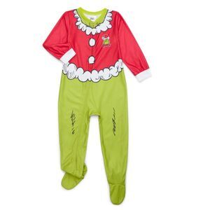 NEW NWT Boys Sz 12 Months Christmas Holiday grinch Zip Up Footed 1 Pc Pajamas